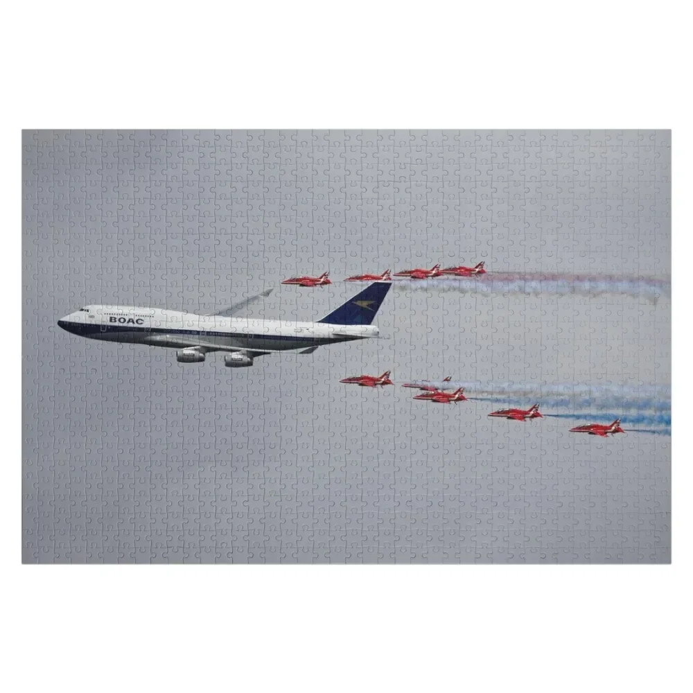 

BOAC liveried 747-400 flying with the Red Arrows Jigsaw Puzzle Customizeds For Kids Wood Adults Personalized Name Puzzle