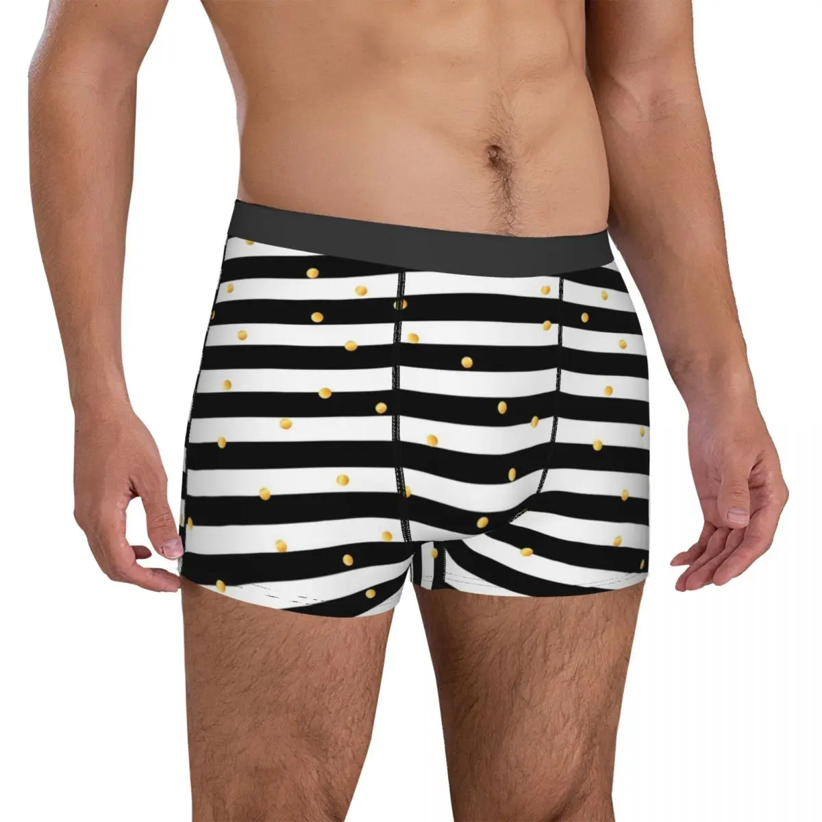 Gold Striped Polka Dot Underwear Black And White Men Panties Print Stretch Trunk High Quality Shorts Briefs Big Size 2XL