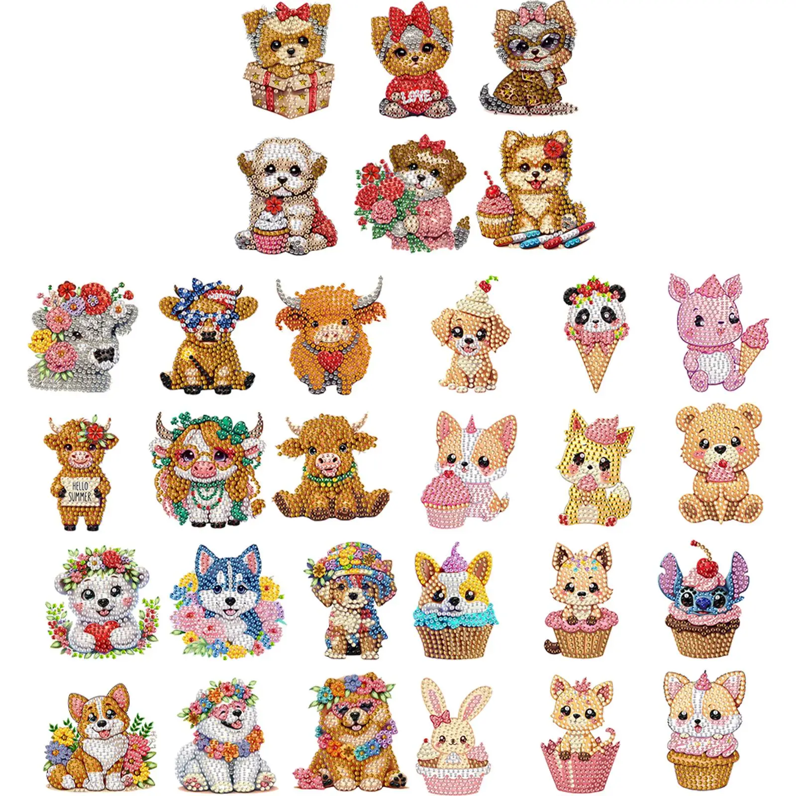 

6Pcs Acrylic Cupcake Animals Fridge Stickers Diamond Art Magnets Decals Diamond Painting Fridge Magnet for DIY Crafts Party Gift