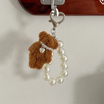 Peluche Teddy Bear braccialetti di perle catena del telefono cellulare Cute Doll Bag Charms portachiavi ciondolo ragazza cuore appeso ornamento