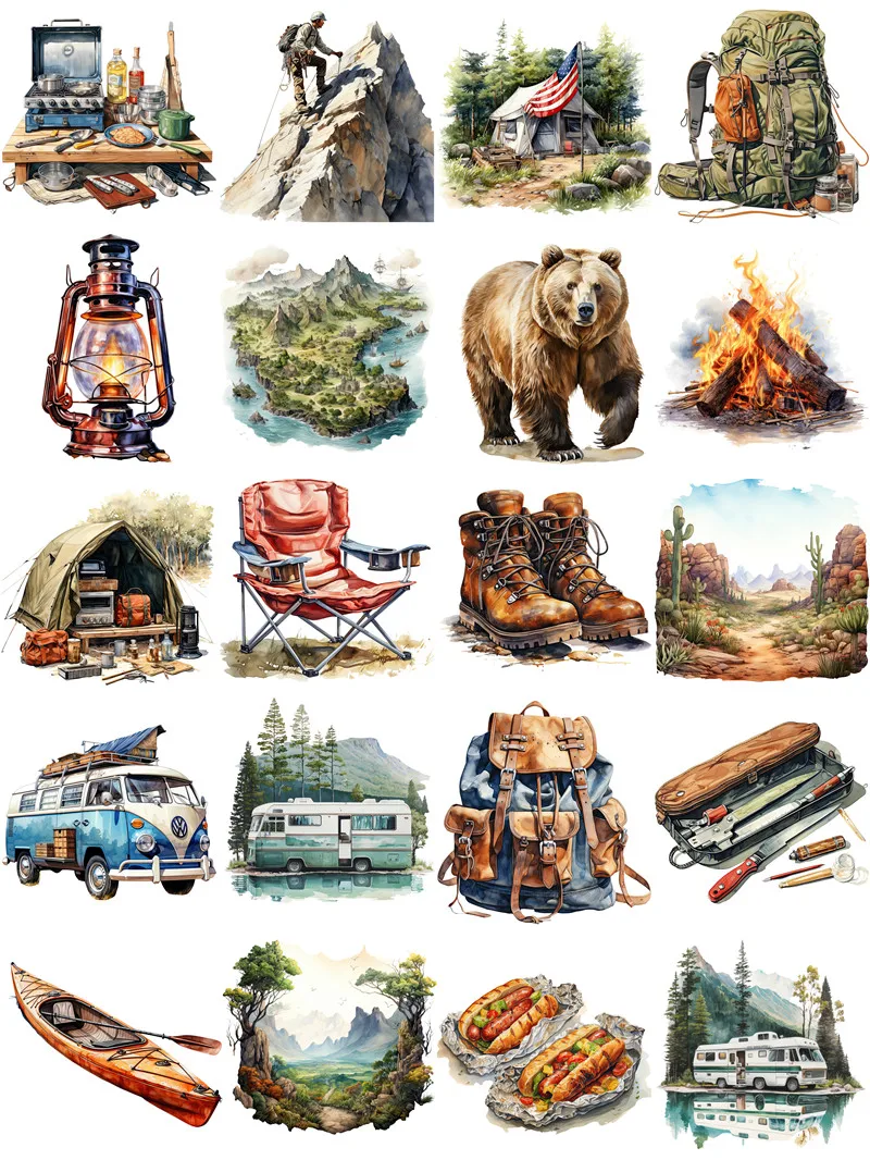 20Pcs/Pack Camping in The Wilderness Sticker DIY Craft Scrapbooking Album Junk Journal Decorative Stickers