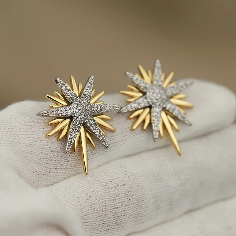 New Sight Design Luxury Zirconia Star Stud Earrings for Women Fashion Brand Brand Crystal Flower Jewelry Earrings Gift