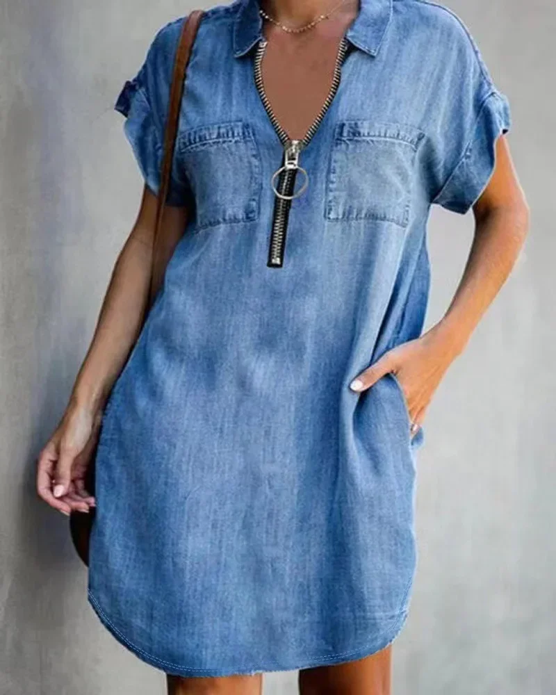 2023 Autumn Women\'s Dress Large Size Cowboy Style Blue Square Collar Pockets Casual Fashion Ladies Clothes Female Long Dresses