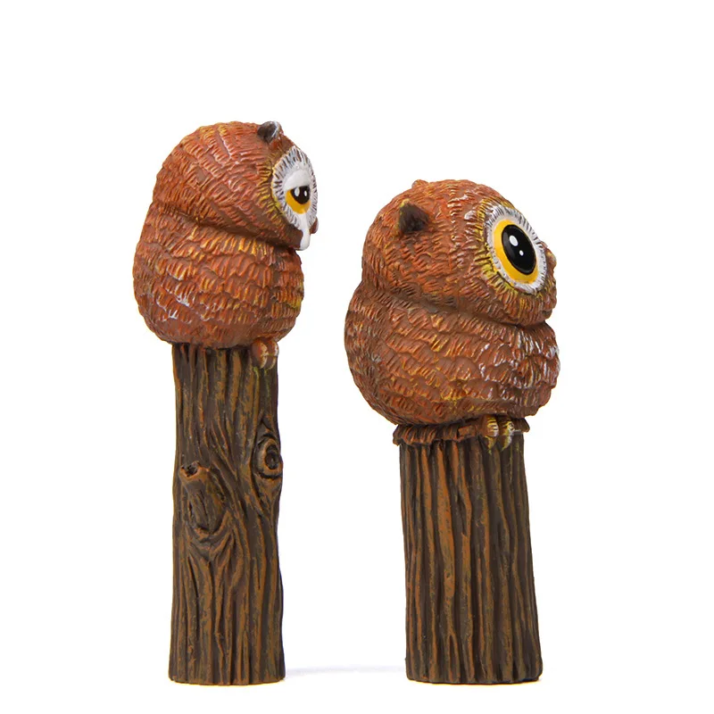 Cartoon Owl Tree Stump Mini Figures Landscape Model PVC Figurine Miniature Collection Home Garden Decor Accessories Kids Toys