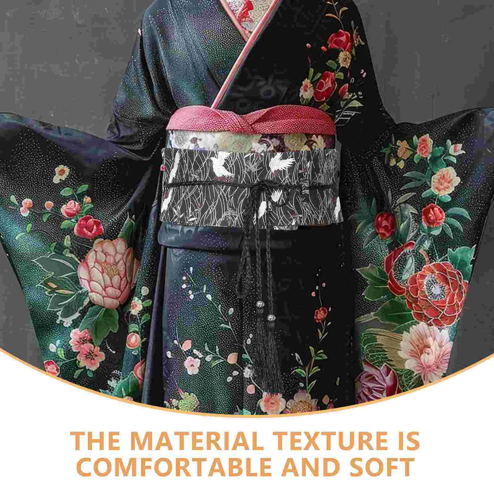 Yukata Obi Kimono Fringe Corset Belt Japanese Boho Sash Women's Weaving Miss Crane Pattern