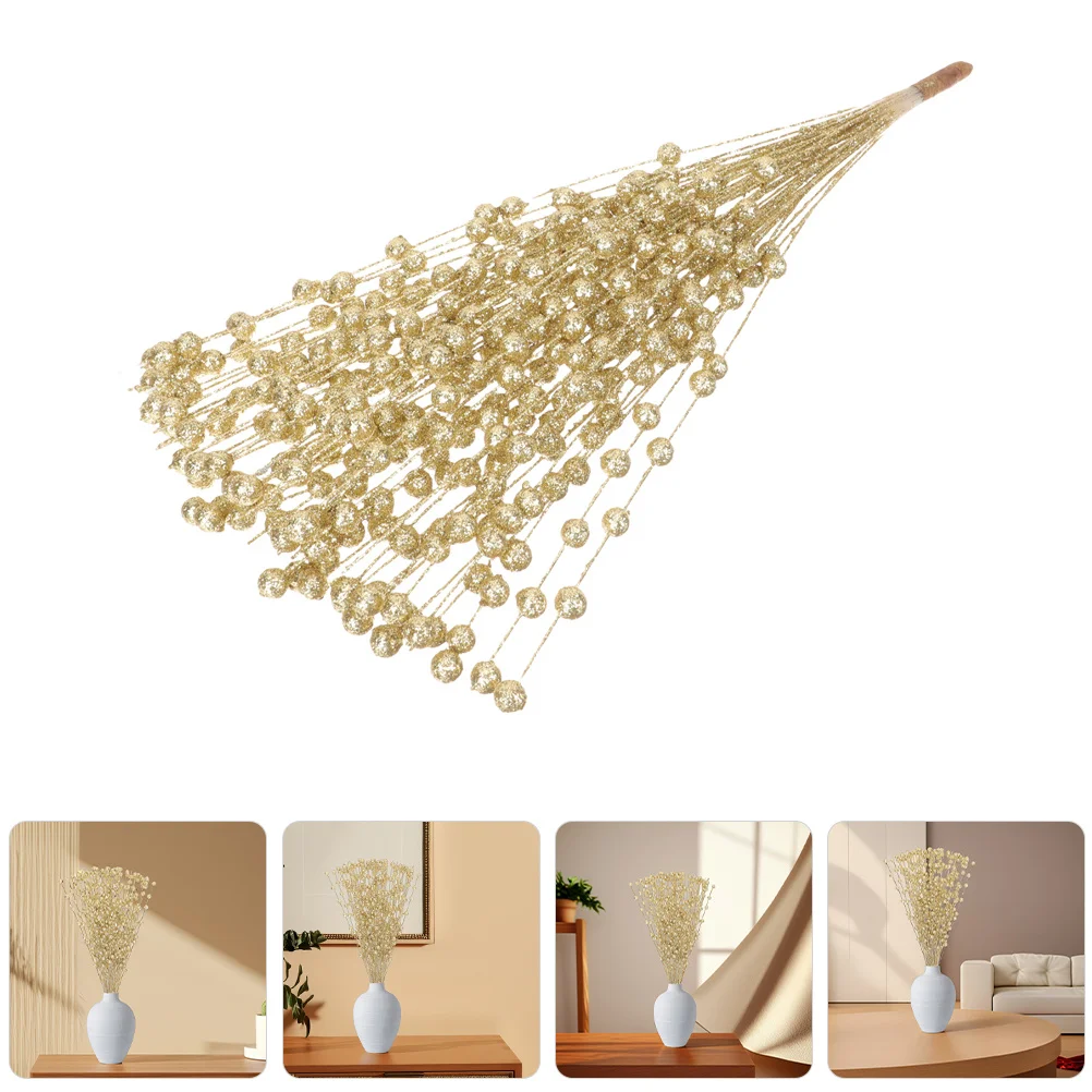 

2Pcs Faux Gold Berry Stems Artificial Floral Branches Realistic Decorative Picks for Christmas Party Table Holiday Photography