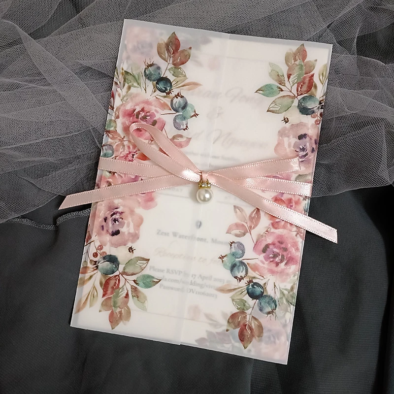 10X Vellum Wedding Invitation Cards DIY Envelope Transparent Invites For Quinceanera Bridal Shower Party