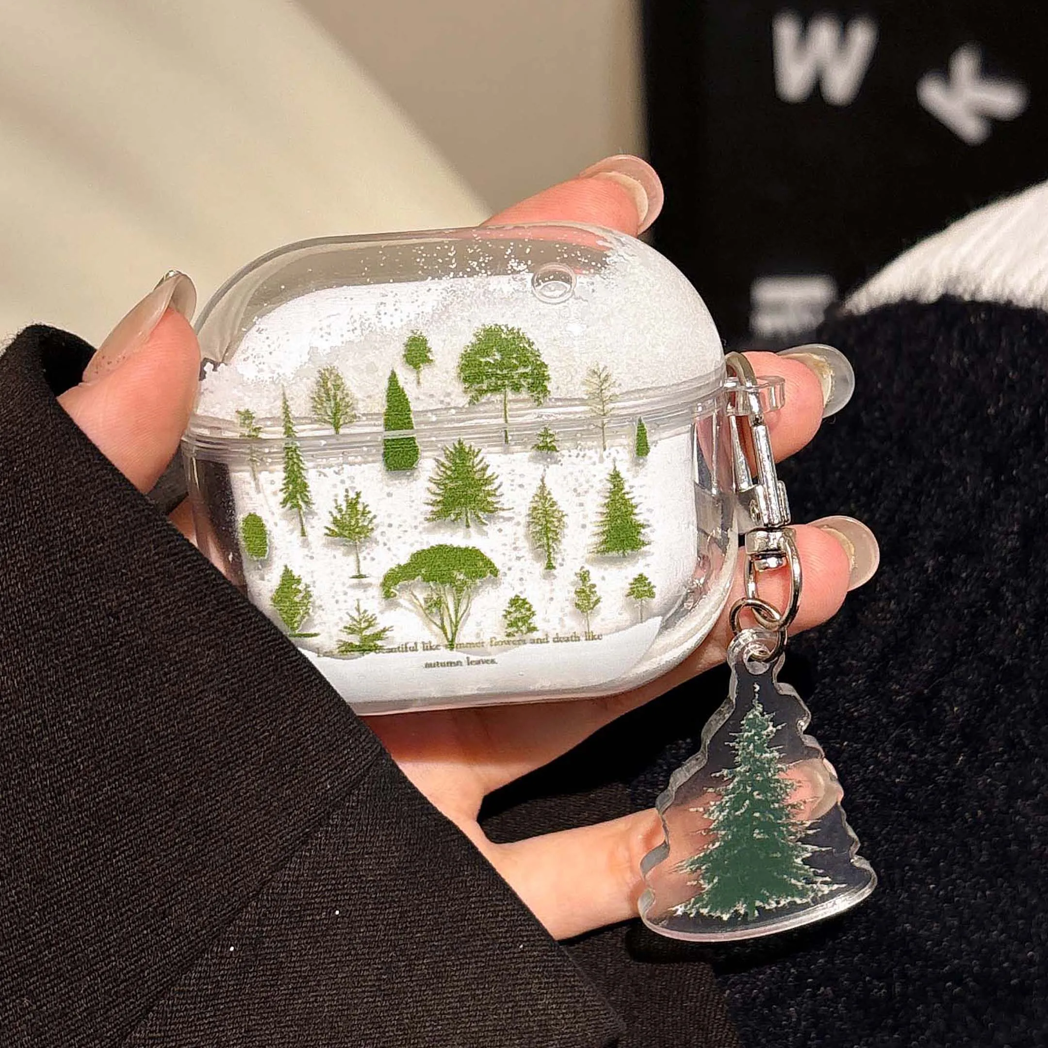 Glitter quicksand tree pendant wireless bluetooth charging box for apple airpods 4 3 2 1 pro 2nd shiny earphone case