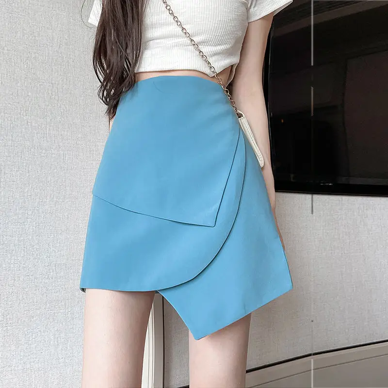 

Summer Trend Irregular Solid Color High Waist A-line Skirt Women Clothes Simplicity Patchwork Slim Mini Dress Femme Casual Skirt