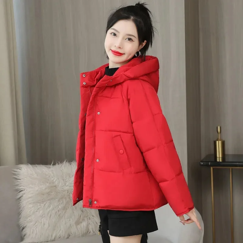 

2025 New Women Jacket Winter Parkas Long Sleeve Thick Down Cotton Padded Jacket Hooded Snow Wear Coat Female Warm Parka Outwear