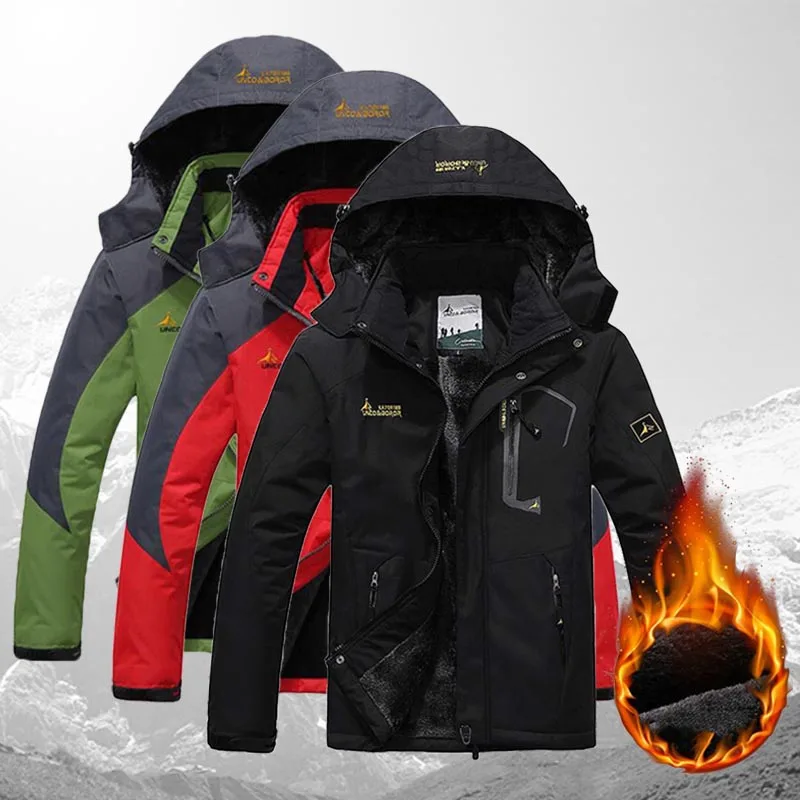 

Winter Fishing Jackets Men Outdoor Sports Fleece Waterproof Hiking Clothing Mens Thick Trekking Skiing Hooded Coats Big Size 6XL