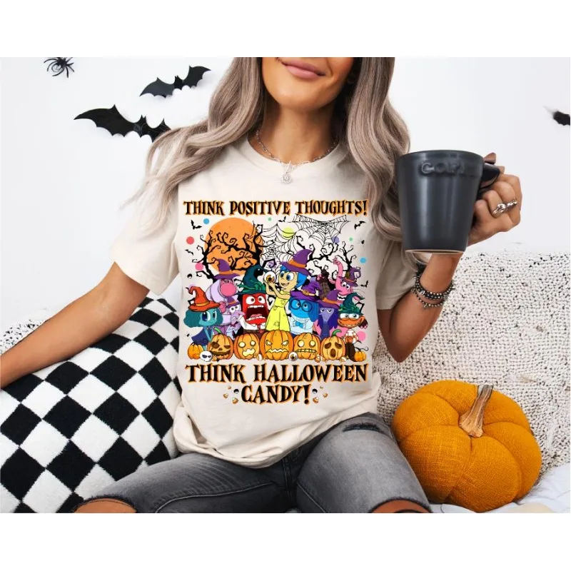 ديزني داخل خارج الهالوين تي شيرت المرأة القطن الخالص تي شيرت جديد الرجال والنساء عارضة أزياء الشارع ارتداء #3