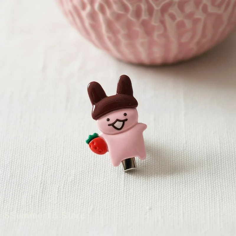 【R】2Pcs/set Strawberry Chocolate Rabbit Hair Clips Cartoon Plastic Hair Accessories Daily & Party Wear