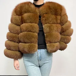 2024 braune natürliche echte Fuchs Pelzmantel Frauen Winter warme Luxus Pelz jacke abnehmbare Langarm weibliche Weste pelzige Mäntel Kleidung