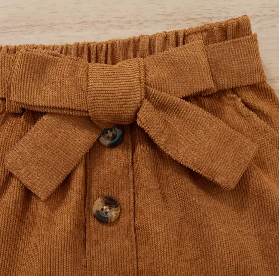 Toddler Girl Autumn Skirt Set Solid Color T-Shirt Tops Corduroy Mini Skirt Outfits Vintage Fashion Girls Fall Clothes Set