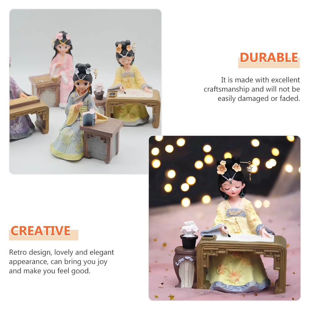 

Ancient Girl Figurines Chinese Style Resin Adornment Desktop Decoration Home Ornament Hanfu Girl Statue Office Decor