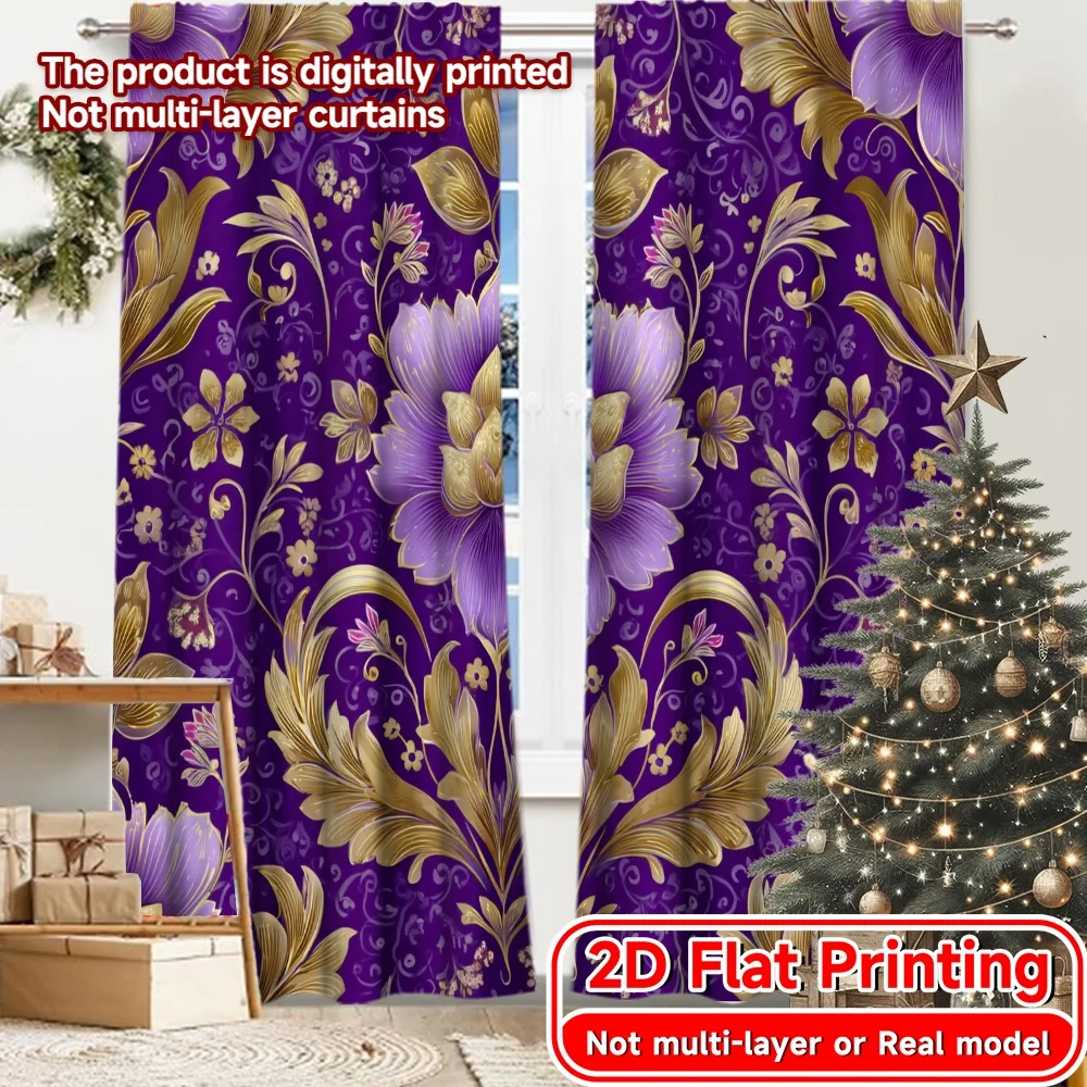 2D Flat Printing,2pcs Golden Palace Modern Curtains&Window Treatment Versatile Fabric Curtains Decorations Inside Ldeal for