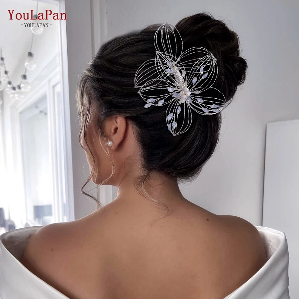 YouLaPan HP257 pettine per capelli da sposa per la testa della sposa fiore donna copricapo accessori per capelli da sposa gioielli copricapo da sposa fermaglio per capelli