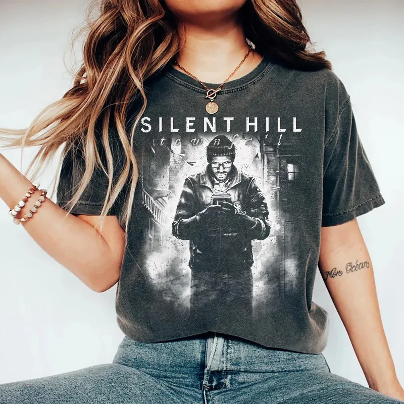 Silent Hill Town Overturning T-shirt Game T-shirt Retro Women's T-shirt Trendy Street Retro Harajuku Style Unisex
