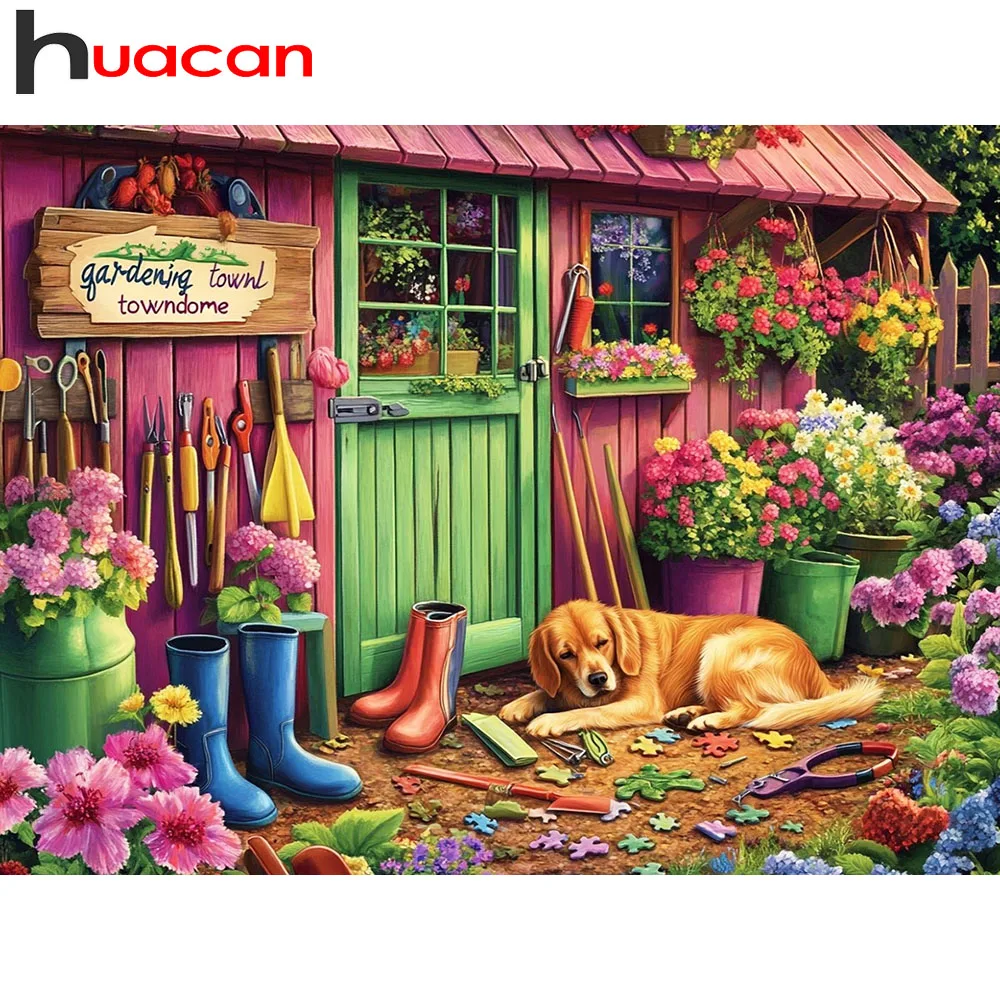 Huacan Diamantmalerei Haus Blume Hund Diamant-Mosaik Landschaft Neue Kollektion 2026 Dekorative Gemälde