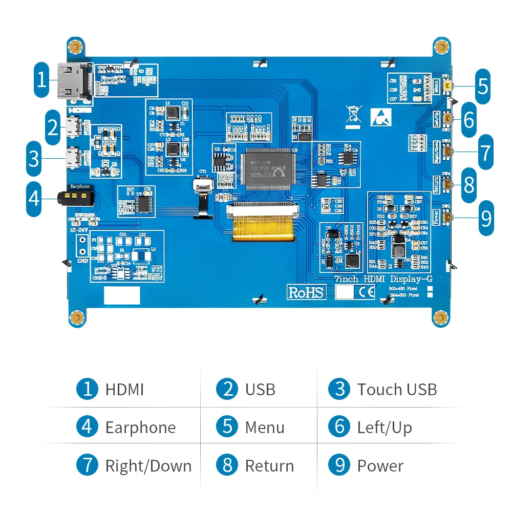 HDMI 7-inch portable high-definition touch display 1024x600 LCD display TFT for Window/Raspberry Pi/Extended Screen Monitor