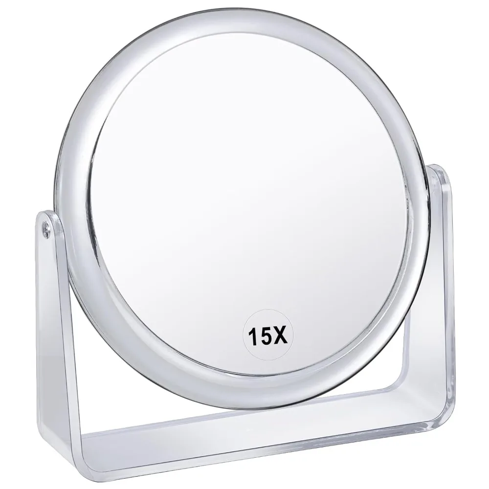 

15x Magnifying Makeup Mirror, Double-sided 1x/15x Desktop Mirror, Portable Small Standing Magnifying Mirror, Suitable for Makeup