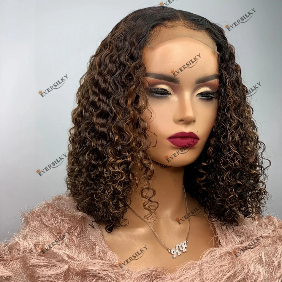 Remy Human Hair Deep Curly Highlight Auburn Blonde 5x5 HD Lace Closure Wig for Black Women 200Density 13x6 Lace Front Wigs