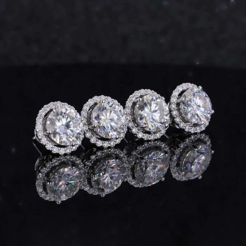 7.5mm Brilliant Cut DEF Color Moissanite Diamond 14k White Solid Gold Studs Earrings Classical Earring Gift For Women