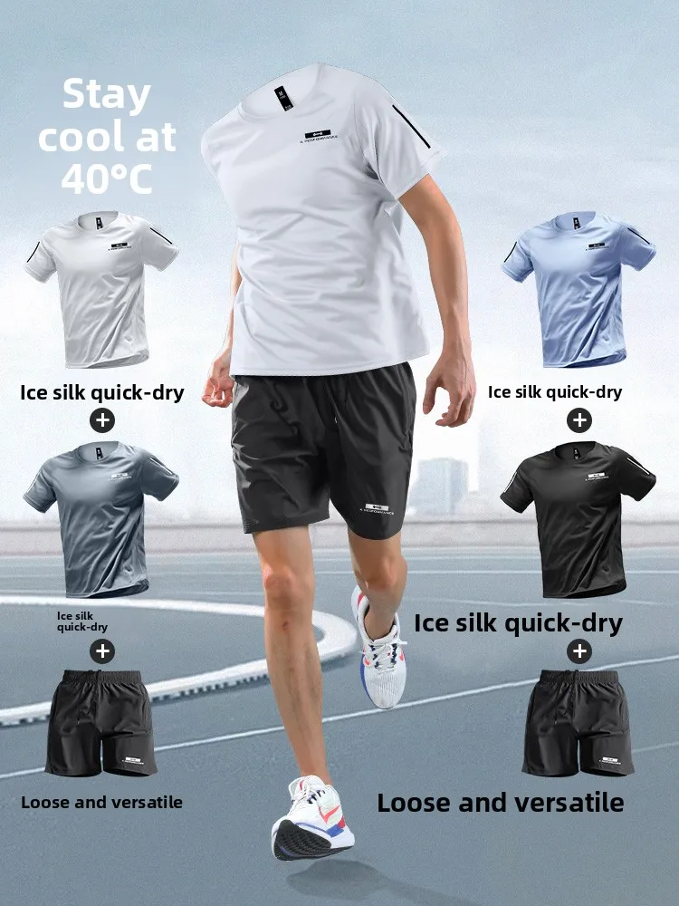 

Pierre Cardin Men's Running Sportswear Ice Silk Qui Dry Breathable ort Sve T-irt Baskeall Fitn Training Clothes