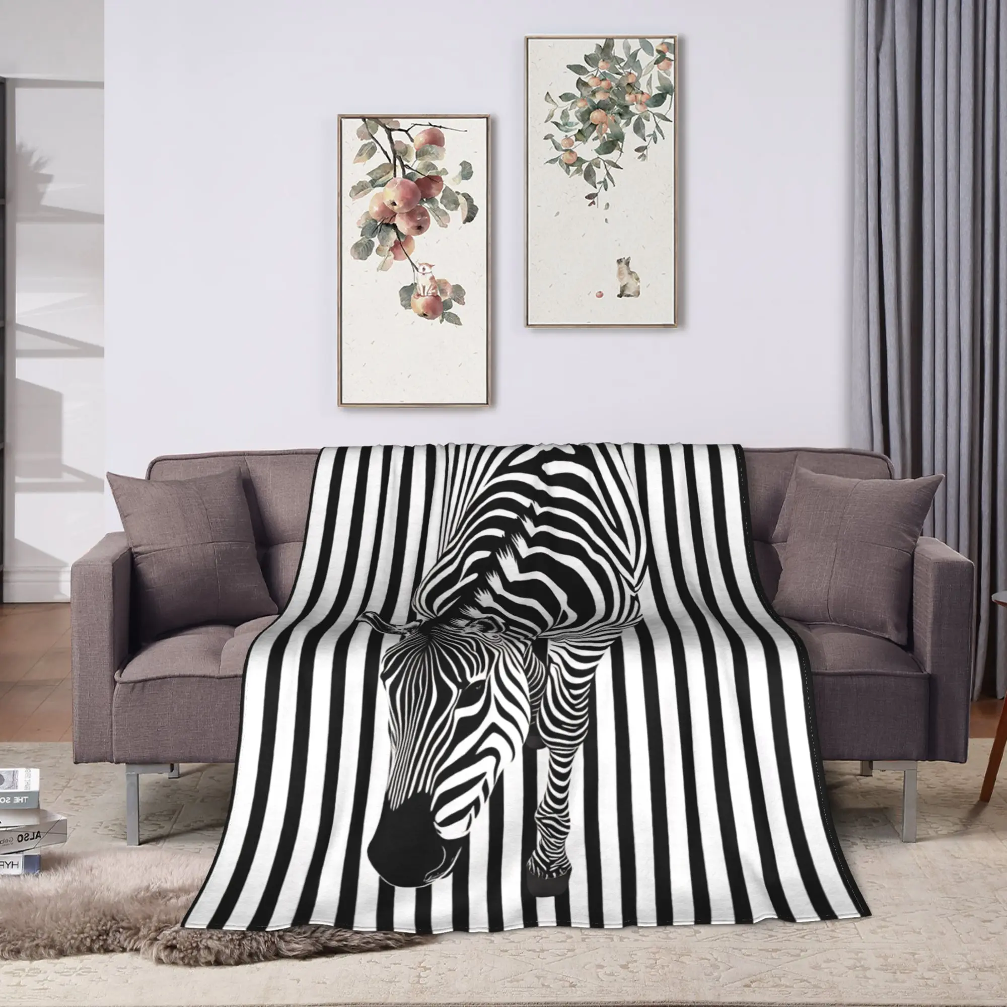 Super Soft Blanket Travel Car Zebra With Vertical Stripes Optical Art Throw Blanket Pattern  Bedspread For Bedroom