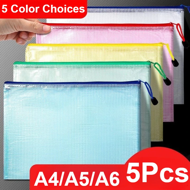 

5PCS Transparent Waterproof PVC Folder School Office Stationery Storage Bag Portable Travel Supplies Multifunctional Zipper Bag
