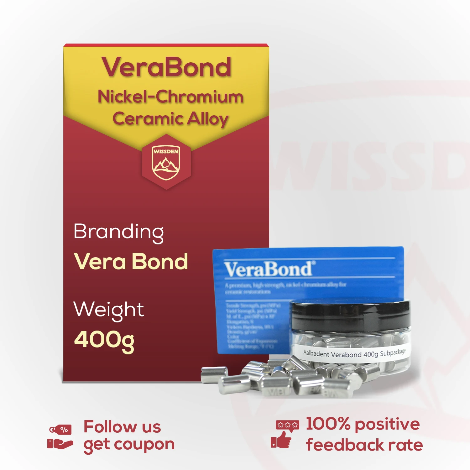 400g/ Box Verabond Dental Material Nickel Chromium With Beryllium Alloy Nicr With Be Metal sales promotion