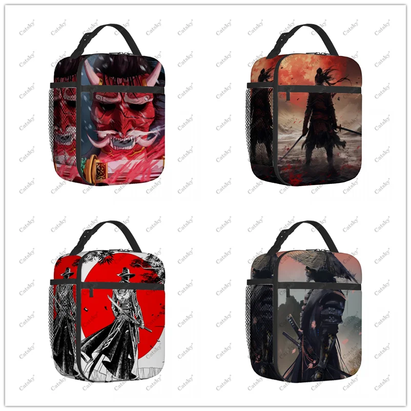 Borsa da pranzo addensata in foglio di alluminio portatile samurai japan borsa da pranzo con motivo stampato con isolamento termico e impermeabile