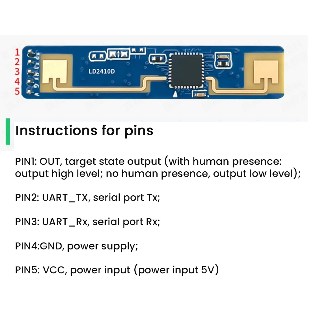 24GHz LD2410D Millimeter-wave Radar Module Human Presence Detection Sensor Modules FFCW Radar for Smart Home UART Interface 5pin image 5