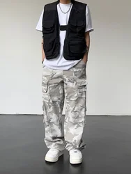 Grey Trekking Camouflage Straight Camo Cargo Pants For Men Trousers Man Wide Cotton Clothing Luxury Regular Fit Designer New In