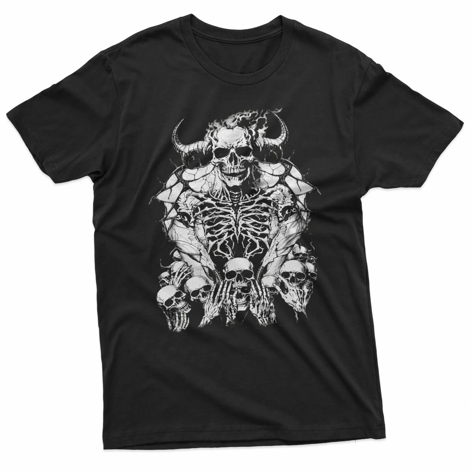 Horned Demon Skull Gothic Dark Art Skeleton Graphic T-Shirt
