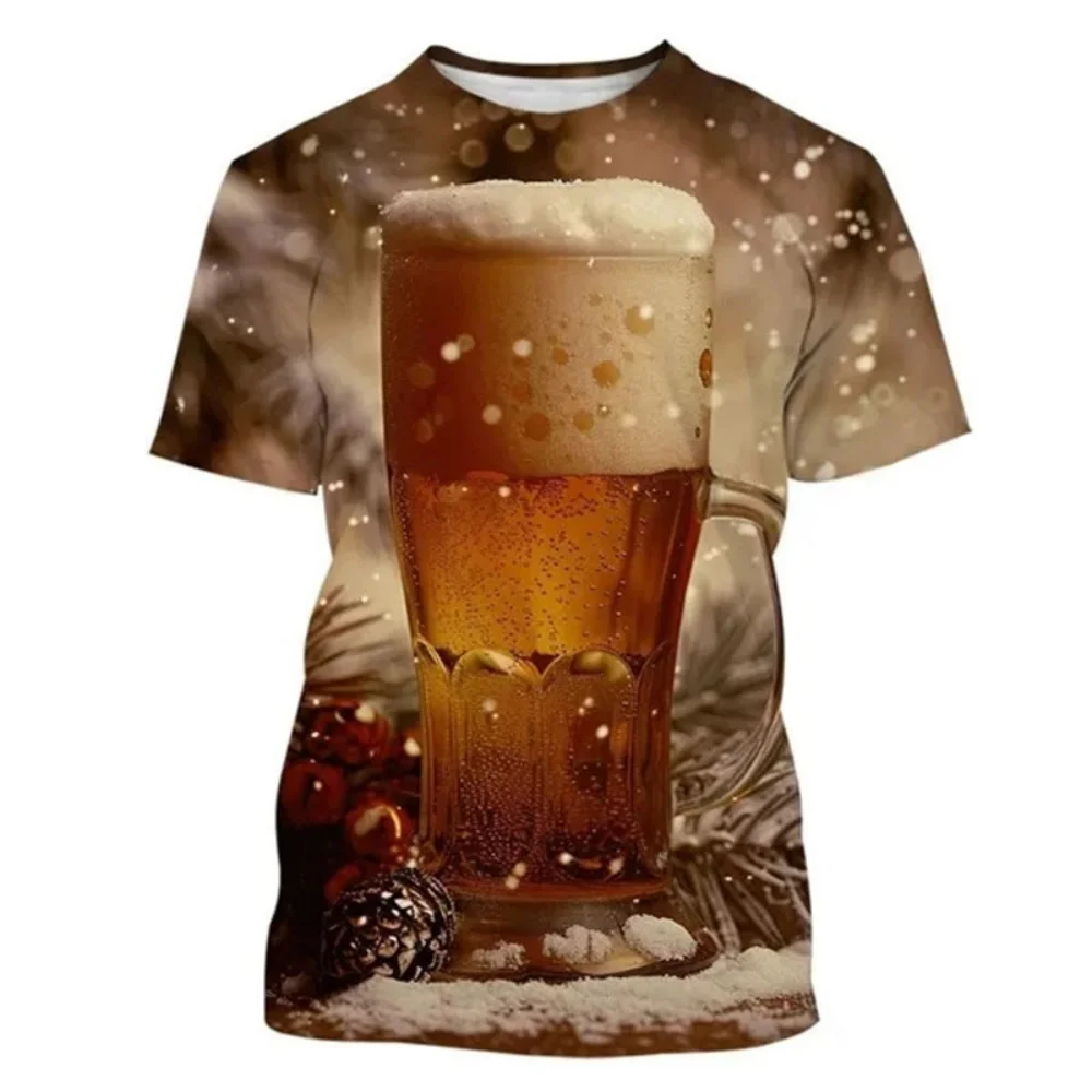 موضة تي شيرت رجالي ثلاثية الأبعاد البيرة طباعة قصيرة الأكمام تي شيرت الصيف رجل مصمم الملابس س الرقبة قصيرة الأكمام تي شيرت رجل تي شيرت