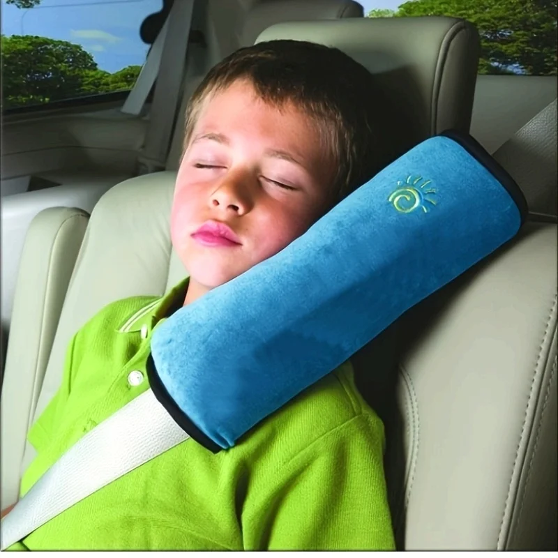 

Child Car Seat Shoulder Protector - Anti-Pressure Head/Neck Pillow, soft velvet cushion. Grey car seat accessory, dry clean only