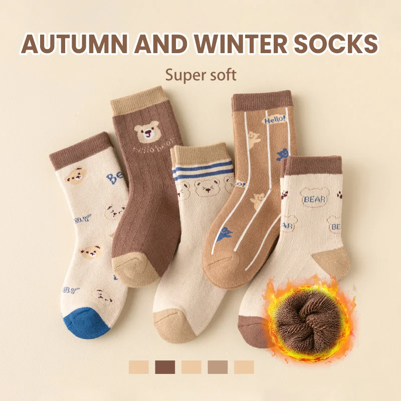 5Pairs Children Winter Ultra Thick Terry Socks Classic Breathable All-match Casuals Walking For Walking Clothes Girl  1-16Years