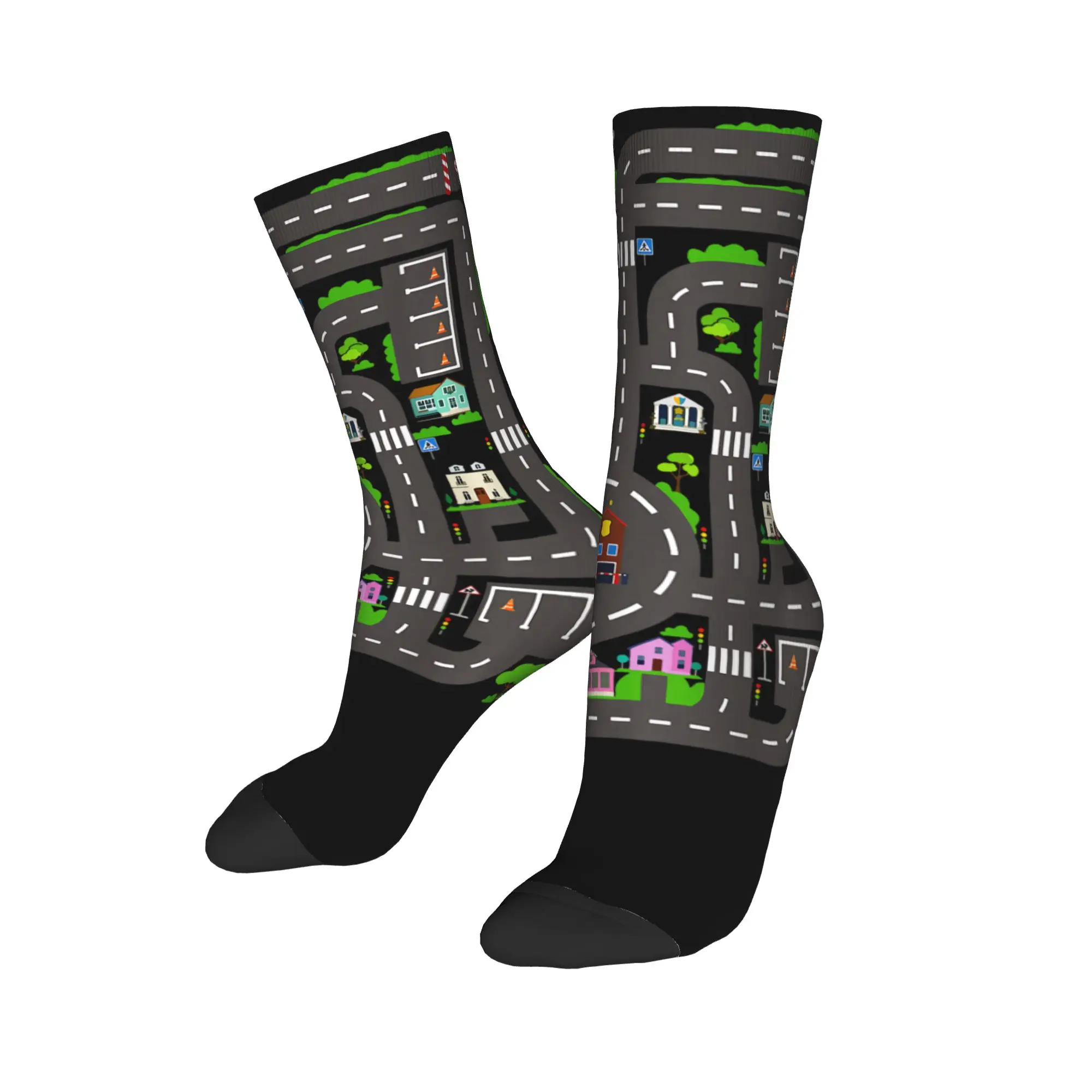 Happy Funny Men's Socks Harajuku Tired Dads Club Car Race Track On Dad Sock Polyester  Skateboard Women Stockings Spring Summer