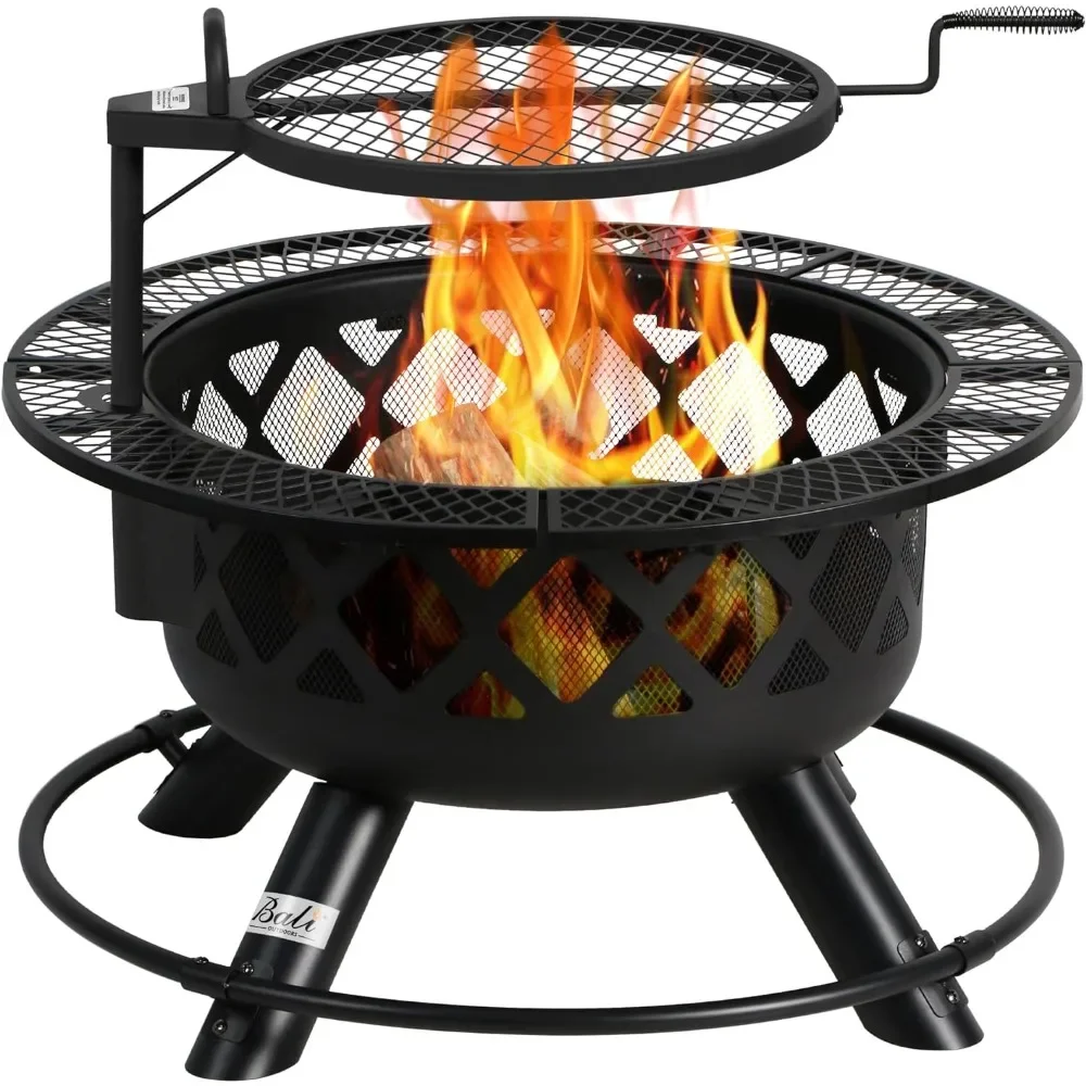 Fire Pits,Wood Burning Fire Pit with Quick Removable Cooking Grill,Fire Pits