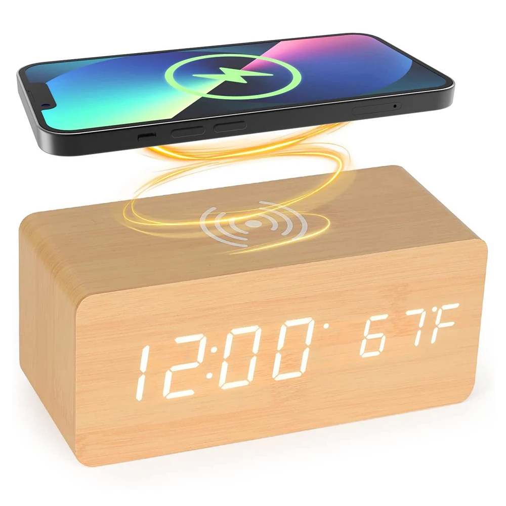 

Snooze Electronic Alarm Clock Time Temperature Alarm Clock Wooden Digital Alarm Clock USB/AAA Powered Electronic Clock Desktop