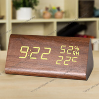 Simple LED wooden clock Electronic alarm Triangle voice-activated luminous silent creative desk Wooden