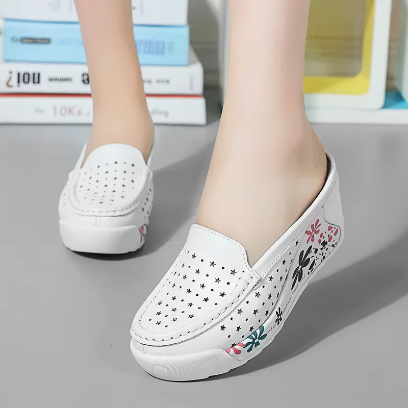 Baotou Slippers for Women Half Slippers Summer Wedge Platform Hollow Out Thick Sole Lazy Shoes Women's Shoes Zapatillas Mujer