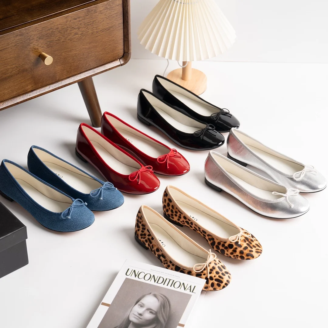 

Repetto Faion Ballet oes Light Comfortable All-Season round Toe Light Mouth Hair Spot Pattern Flat Heel Slip-On