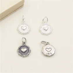 100% Real Sterling 925 Silver Accaccessories Cute Heart Charm Pendant For Bracelets and Necklaces Key Diy Material for Jewelry
