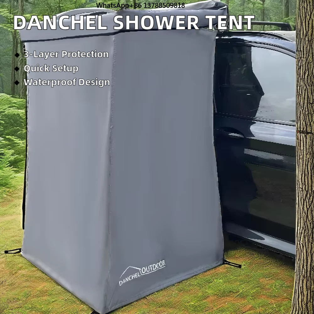 DANCHEL OUTDOOR Foldable Shower Tent Suite, 300D Gray Silver-coated Waterproof Oxford Cloth, LED Light Strip for Shower Room