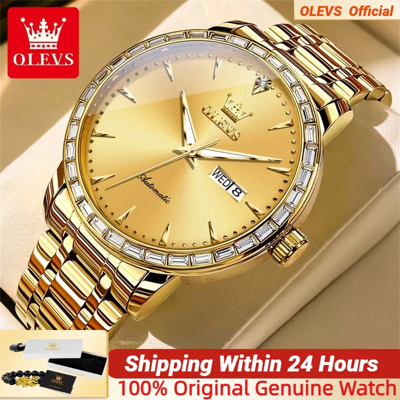 

OLEVS 7019 Automatic Mechanical Watch for Men Diamond Circle Dial Date Calendar High Quality Watches