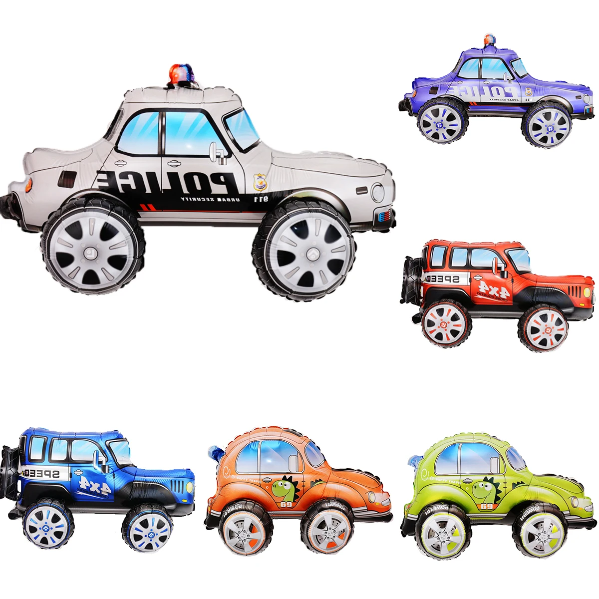 3D Cartoon Car Foil Balloons Jeep Police Car Helium Balloons for Birthday Decoration Boy Baby Shower Racing Theme Party Decor