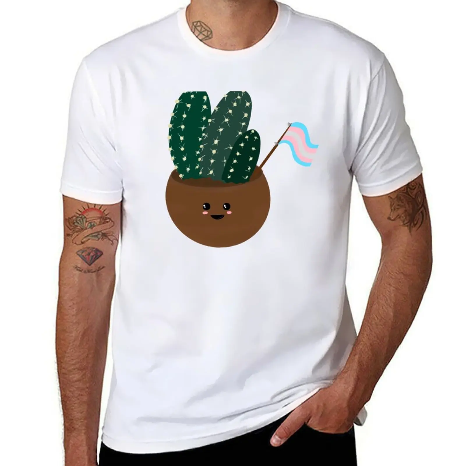 Happy Trans Pride Cactus Yellow T-Shirt funny t shirts dark humor graphic t shirts for man T-Shirt